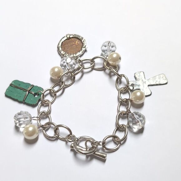 205 Silver Chain Silver Cross Charm and 1974 Penny Inlayed Tennis Bracelet - Picture 4 of 6
